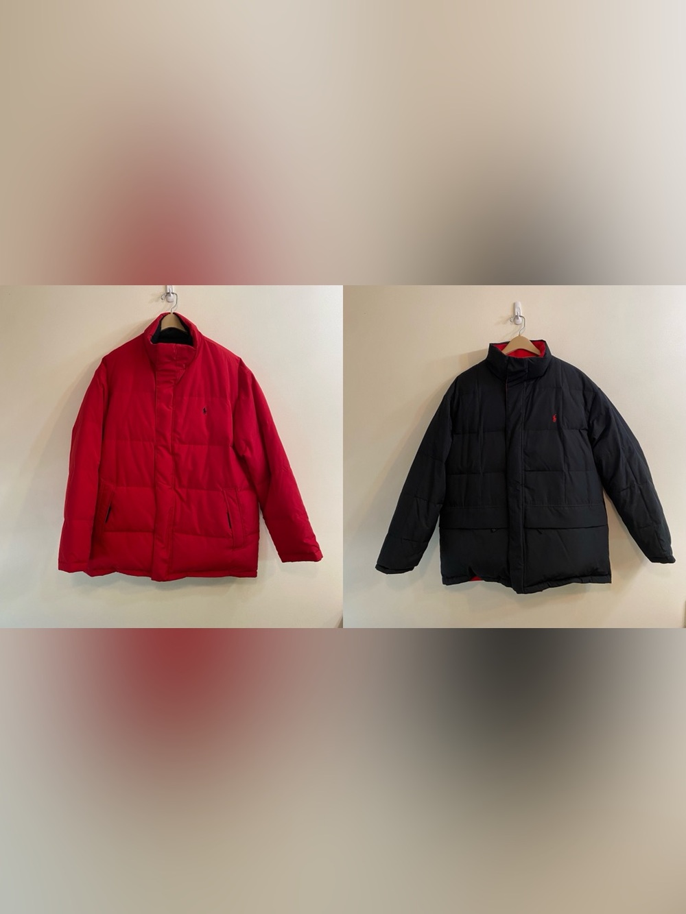 Polo Ralph Lauren VTG 90s Reversible Red‎ Black Down Puffer Coat Jacket L Y2K